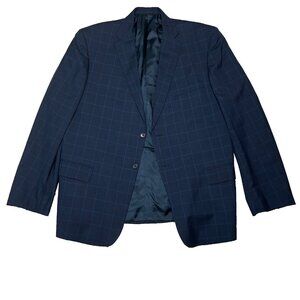 Tom James Bespoke 46-48R Blue Check Windowpane Wool Tailored Suit Pants 41x34 US